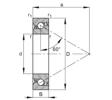 推力角接觸球軸承 BSB025062-2RS-T, 單向，接觸角 a = 60°，限制公差，兩側(cè)唇密封