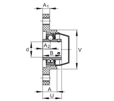 軸承座單元 RCJTY20-TV-VA, 兩孔塑料軸承座，內(nèi)圈帶平頭螺釘?shù)耐馇蛎媲蜉S承，耐腐蝕設(shè)計(jì)，R 型密封