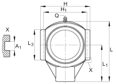 吊裝式軸承座單元 RTUEY40-TV-VA, 塑料軸承座，內(nèi)圈帶平頭螺釘?shù)耐馇蛎媲蜉S承，耐腐蝕設(shè)計(jì)，R 型密封