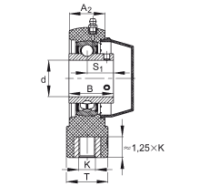 吊裝式軸承座單元 RTUEY40-TV-VA, 塑料軸承座，內(nèi)圈帶平頭螺釘?shù)耐馇蛎媲蜉S承，耐腐蝕設(shè)計(jì)，R 型密封