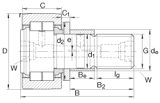 螺栓型滾輪 NUKRE35, 軸向引導(dǎo)，滿裝圓柱滾子，帶偏心擋圈，兩側(cè)迷宮密封