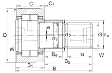 螺栓型滾輪 NUKRE90, 軸向引導(dǎo)，滿裝圓柱滾子，帶偏心擋圈，兩側(cè)迷宮密封