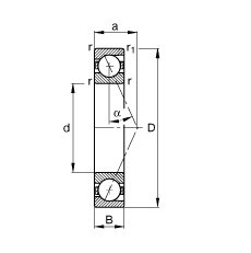 主軸軸承 B7028-E-T-P4S, 調(diào)節(jié)，成對或單元安裝，接觸角 α = 25°，限制公差
