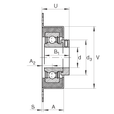 軸承座單元 RCSMF20, 帶兩個(gè)螺栓孔的法蘭的軸承座單元，鋼板，橡膠襯墊，偏心鎖圈，P型密封