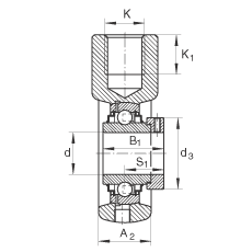 吊裝式軸承座單元 RHE20, 鑄鐵軸承座，帶偏心鎖圈的外球面球軸承，R 密封