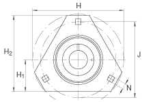 軸承座單元 RATR25, 帶三個螺栓孔的法蘭的軸承座單元，沖壓鋼板，偏心鎖圈，P型密封