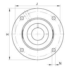 軸承座單元 RMEO80, 帶四個(gè)螺栓孔的法蘭的軸承座單元，鑄鐵，定心凸出物，偏心鎖圈，系列 63，R密封
