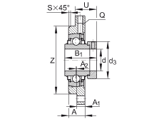 軸承座單元 RMEO80, 帶四個(gè)螺栓孔的法蘭的軸承座單元，鑄鐵，定心凸出物，偏心鎖圈，系列 63，R密封